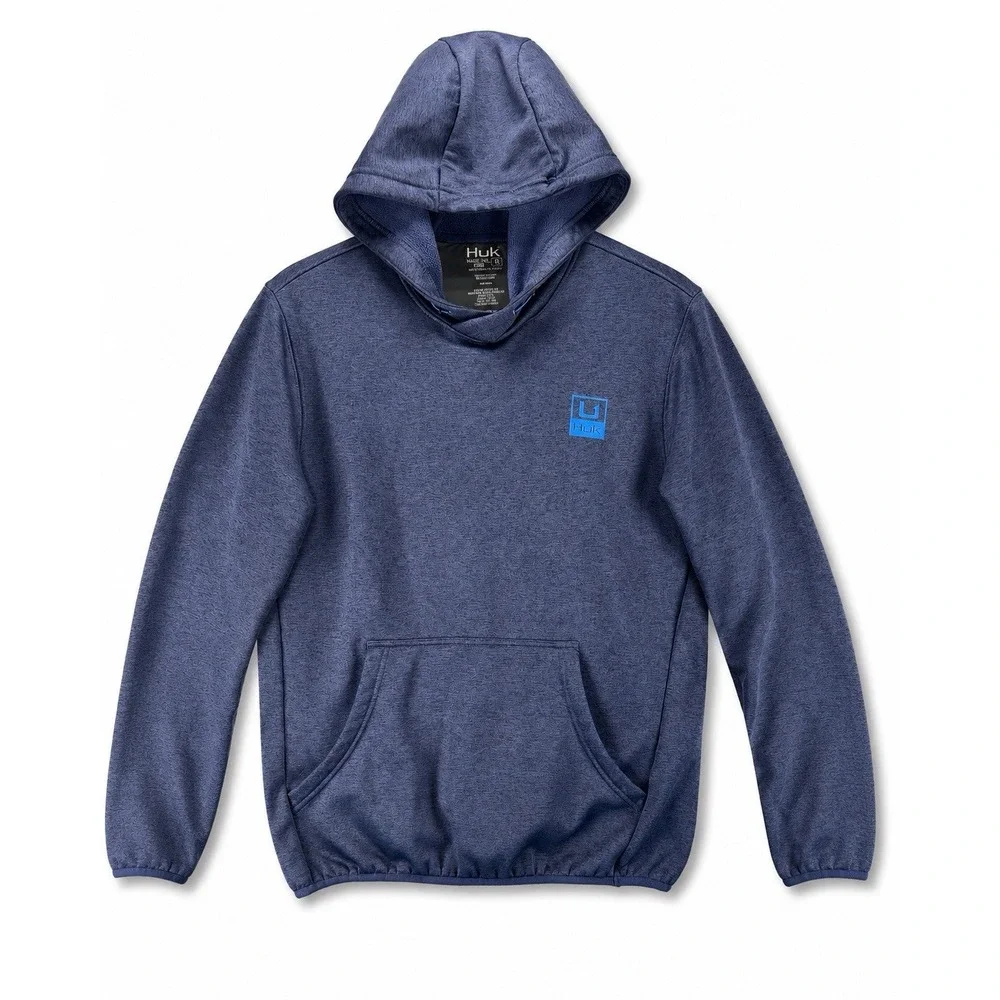 Huk Fishing Hoodie Heather Blue Performance Fleece Pullover Sweatshirt Outdoor S - Picture 1 of 12